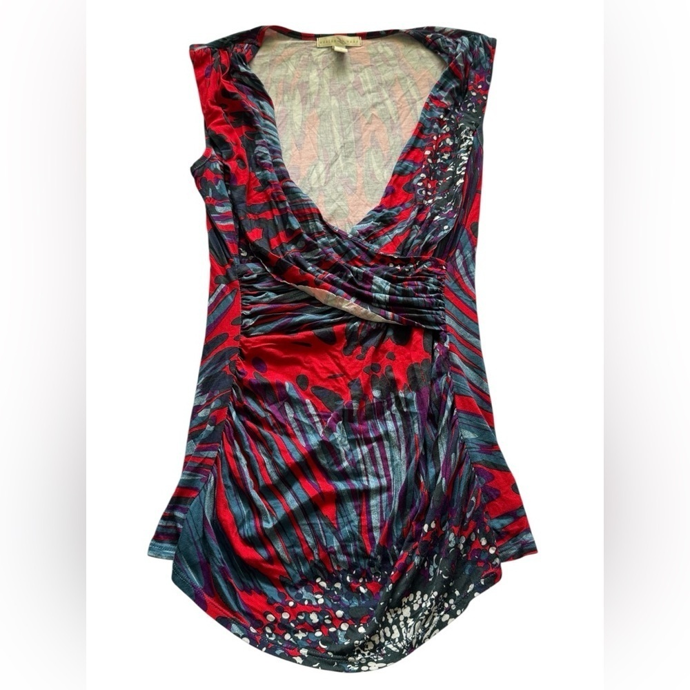 Weston Wear Red Blue Splash Color Sleeveless V Neck Y2K 2000's Blouse Size Small - Picture 6 of 13